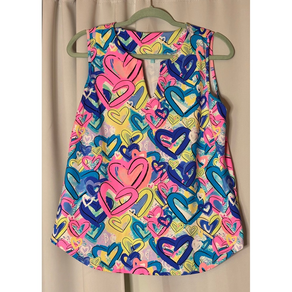 Anthony's Resort Wear Womens Small Heart Print V-Neck Sleeveless Tennis Top